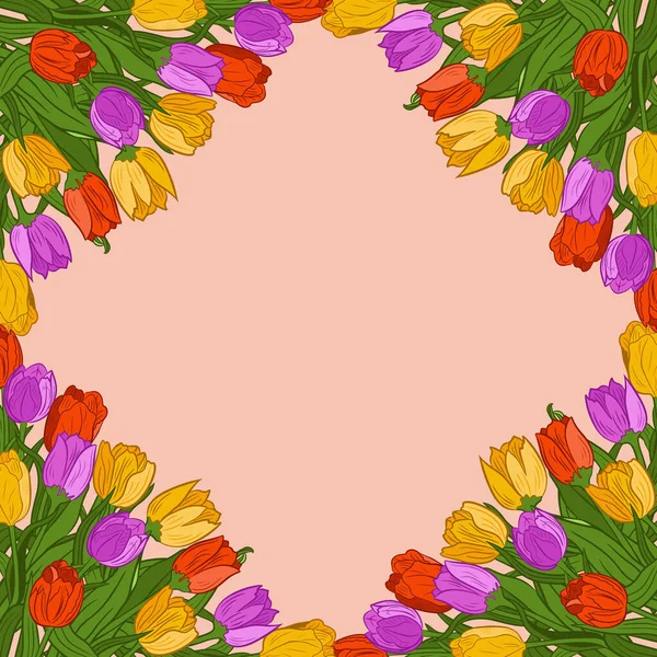 Vektorflorales Banner Mit Buntem Tulpenrahmen Botanische Komposition Mit Textfläche Mit — Stockvektor
