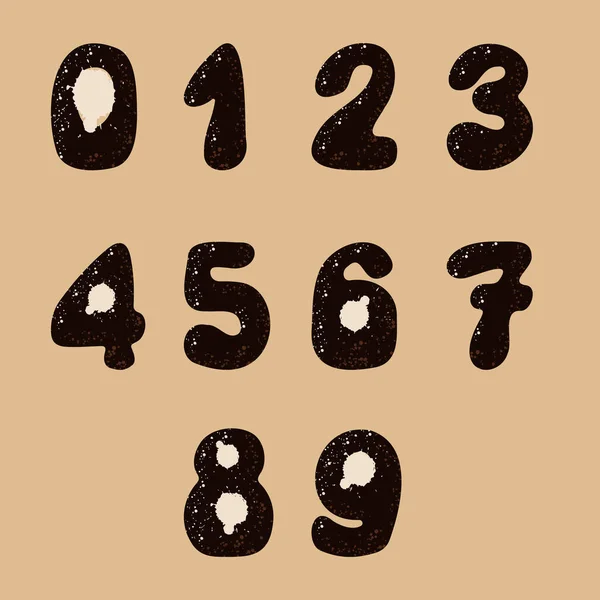 Hippie Vintage Grunge Nummernset Groovy Funky Schrift Stilisierte Isolierte Zahlen — Stockvektor
