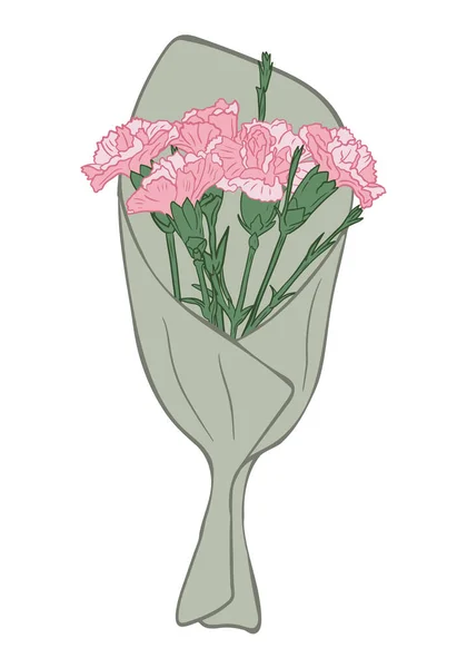 Ramo Clavel Color Rosa Dibujado Mano Papel Artesanal Ilustración Floral — Archivo Imágenes Vectoriales