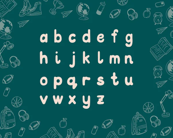 Volver Escuela Conjunto Letras Minúsculas Tablero Verde Educación Tipografía Moderna — Archivo Imágenes Vectoriales