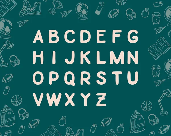 Back School Set Capital Letters Green Chalkboard Education Modern Typeface — Stock Vector