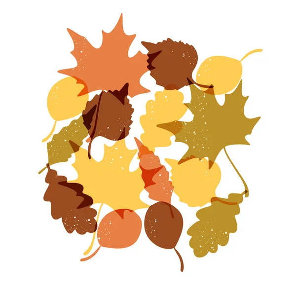 抽象的な秋の葉のリソグラフィック構成 グラウンジテクスチャのレトロミニマルハンド描画イラスト 秋のモノクロマティックデザイン バックグラウンド バナー ポスターに最適 — ストックベクタ