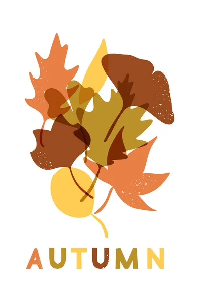 Autumn Risographic Concept Abstract Leaves Vintage Minimalistic Hand Drawn Illustration — Stock Vector