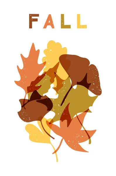 Fall Risoprint Composition Abstract Leaves Retro Monochromatic Hand Drawn Illustration — Stock Vector
