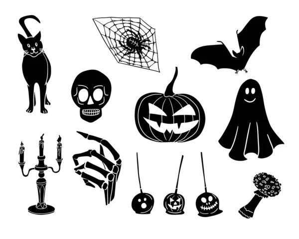Scary Silueta Plana Artículos Halloween Para Decoración Del Partido Objetos — Vector de stock