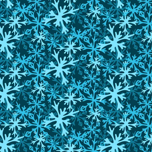 Silhouette Monochrom Blaue Schneeflocken Nahtloses Muster Auf Dunklem Hintergrund Handgezeichnete — Stockvektor