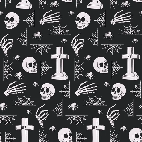 Patrón Sin Costuras Decoración Halloween Muy Aterrador Diseño Horror Blanco — Vector de stock