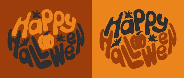 Groovy Halloween Bokstäver Handritad Platt Slogan Happy Halloween Retrohippie Stil — Stock vektor