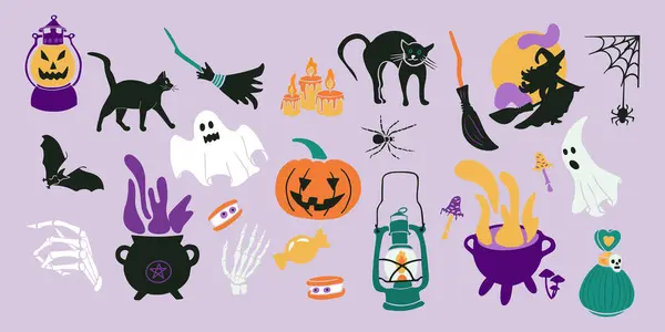 Decorazione Festa Halloween Clipart Minimalista Illustrazioni Piatte Isolate Vettoriali Decorazione — Vettoriale Stock