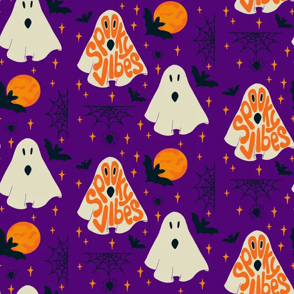 Padrão Fantasma Com Letras Groovy Halloween Fantasma Assustador Estilo Minimalista —  Vetores de Stock