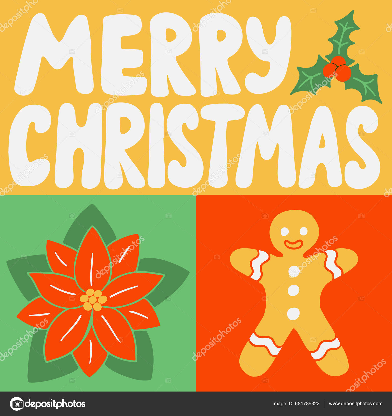 Merry Christmas Graphic Minimalistic Greeting Card Winter Holiday Hand