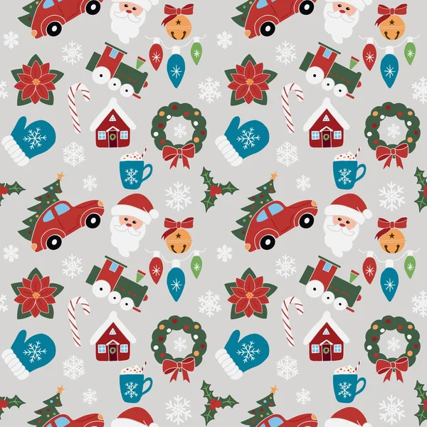 Açık gri arka planda geleneksel tatil el çizimleri olan minimalist düz Noel deseni. Dekorasyon, ambalaj kağıdı, tekstil, duvar kağıdı için kış tatili tasarımı