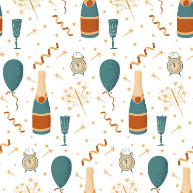 Düz minimalist kusursuz kutlama modeli. Yeni yıl arifesi geleneksel elementleri düz stil ve beyaz arkaplanda noktalı doku. Arka plan, ambalaj kağıdı ve tekstil için mükemmel.