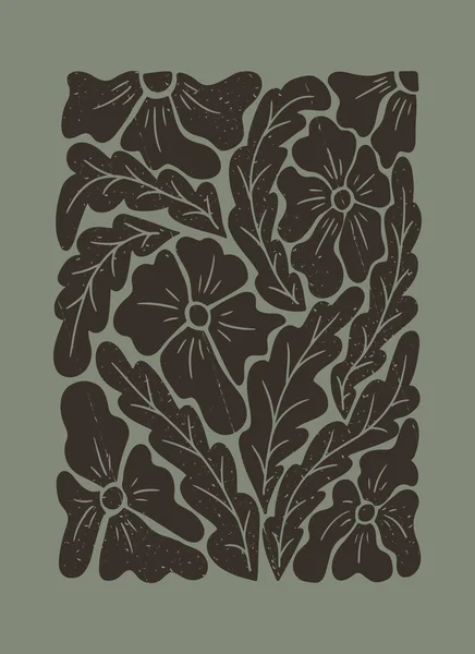 Schwarz Grünes Abstraktes Vertikales Plakat Mit Blumen Flache Vektorillustration Mit — Stockvektor