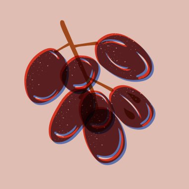 Üzüm dalı. Çizikli Risograph taklidi. Risoprint retro tarzı kompozisyon. Son moda sağlıklı gıda konsepti.