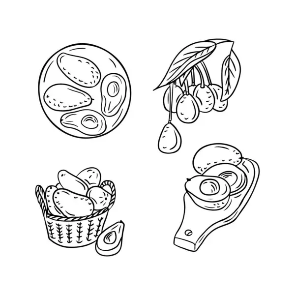 Sammlung Von Handgezeichneten Doodle Outline Avocados Schwarze Skizzenhafte Zeichnung Isoliert — Stockvektor