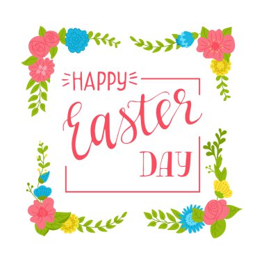 Beyaz arka planda Paskalya gününüz kutlu olsun. Pankart, poster, kart için vektör tipografi tasarımı. Modern vektör kaligrafisi