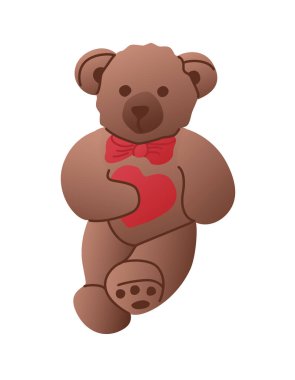 Kalbi olan düz el çizilmiş oyuncak ayı. Vektör çocuklar beyaz arka planda çizimleri izole ettiler. Çıkartma ve dekorasyon için son moda illüstrasyon. Düz tasarım