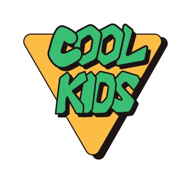 Havalı Çocuklar 'la sokak tarzı kompozisyon. Beyaz arka planda modaya uygun geometri 90 'lar tarzı konsept. Yazdırma, gömlek baskısı, tekstil ve tabela için uygun