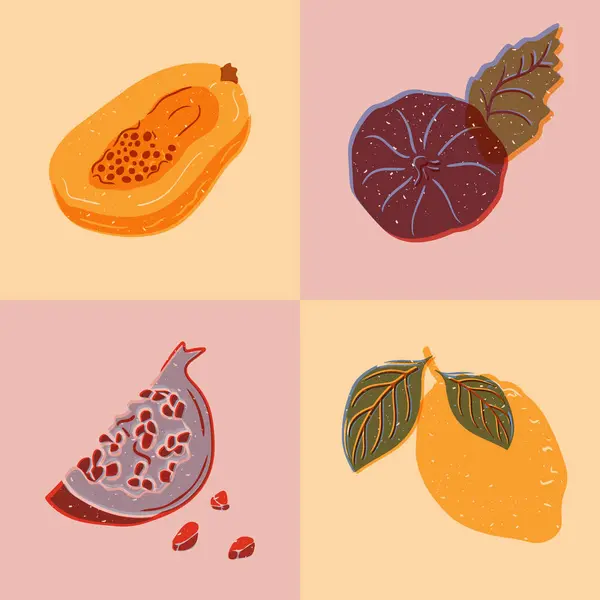 Fruchtnahtloses Muster Mit Risoprint Imitat Retro Stil Gesundes Essen Verschiedene — Stockvektor