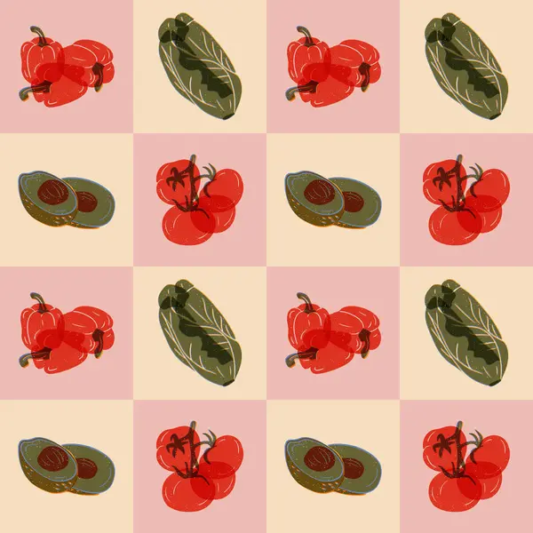 Овочевий Візерунок Імітацією Гранжевого Ризографу Ретро Стиль Концепція Здорової Їжі — стоковий вектор