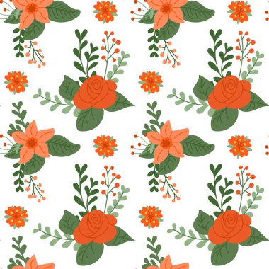 Kırmızı soyut el, çiçekleri pürüzsüz şekilde çizmiş. Yaz kavramı. Beyaz arkaplandaki izole eşyalar. Tekstil, duvar kâğıdı, iç mekan ve ambalaj kağıdı için moda halk baskısı tasarımı