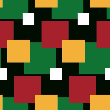 Geleneksel Afrika renklerinde kare şeklinde soyut ve pürüzsüz desenler. Haziran Özgürlük Günü konsepti. Koyu arkaplanda vektör düz illüstrasyon