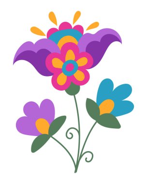 Meksika halk tarzında parlak bir fantezi çiçeği. Botanik düz çıkartma ya da Latin Amerika tarzında nakış örneği. Ölü bayram günü için vektör dağılımı beyaz arkaplanda izole edildi