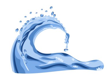 Düz elle çizilmiş inanılmaz su sıçrıyor. Su ya da başka bir sıvı. Deniz dalgaları hareketi. Vektör illüstrasyonu beyaz arkaplanda izole edildi