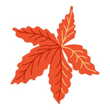 Sarmaşık ağacının kırmızı sonbahar yaprağı düz çizilmiş. Tişört grafikleri ve çıktıları için beyaz arkaplanda vektör illüstrasyonu izole edildi. Basit botanik klipsi