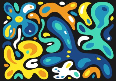 Soyut el çizimi kontrast posteri, arka plan, broşür, el ilanı şablonları, çağdaş kolaj. Kıvrımlı ve şekilli organik çizgiler. Biyomorfizm konsepti sanat