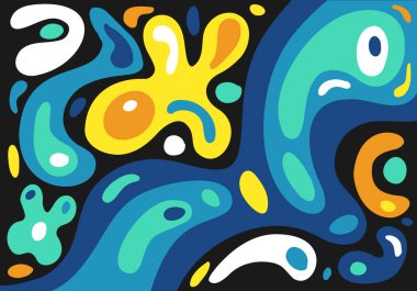 Soyut yatay karşıtlık posteri, arka plan, broşür, el ilanı şablonları, çağdaş kolaj. Eğri ve şekillerle çizilmiş organik çizgiler. Biyomorfizm konsepti sanat