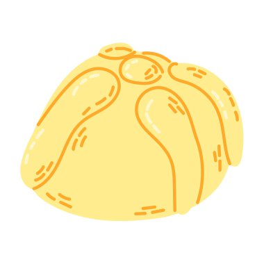 Geleneksel Meksika usulü Pan de Muerto ekmeğinin tasviri, genellikle Dia de los Muertos kutlamalarıyla ilişkilendirilir. Vektör çizimi beyaz arkaplanda izole edildi