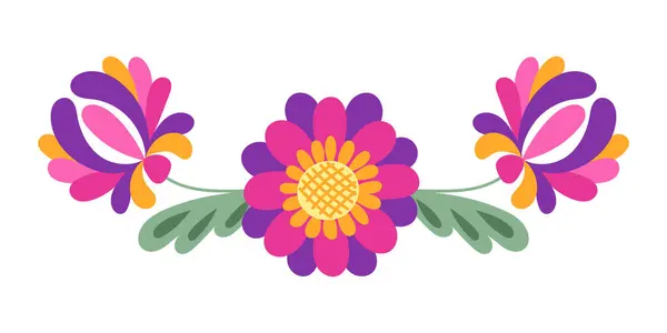 Canlı vektör çiçek çizimi. Pembe, mor, turuncu ve yeşil tonlarda yaprakları olan Meksika halk sanatı. Cinco de Mayo ve dia de los muertos olarak geleneksel tatiller için iyidir.