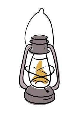 İçinde parlayan bir alev bulunan antik bir fenerin el çizimi, basit ve kırsal bir tasarım sergiliyor, klasik cazibeyi sembolize ediyor. Vektör çizimi izole edilmiş beyaz arkaplan