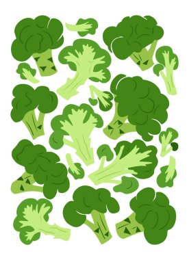 Taze yeşil brokoli çiçekleri, sağlıklı beslenmeyi, organik gıdayı ve vejetaryen yaşam tarzını sembolize eden modern, minimalist bir tarzda. Vektör çizilmişti