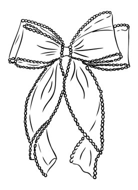 Siyah beyaz inci süslemeli zarif el yayı, boyama sayfaları, moda tasarımları, davetiyeler ve dekoratif öğeler için mükemmel. Vektör çizimi