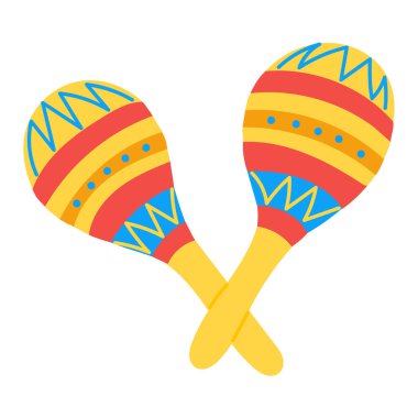 Parlak festival renklerinde kabile desenli renkli marakalar çizilmiş. Latin müziği, kültürel kutlama ve ritmik eğlence kavramı