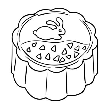 El yapımı ay çöreği, istiridyeli kenar ve üzerinde siyah çizgili tavşan tasarımı. Sonbahar ortası festivali, geleneksel Çin hamur işi ve kültürel kutlama kavramı