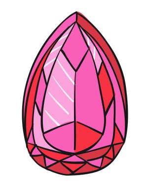 Gözyaşı şeklindeki pembe yüzlü değerli taş ve beyaz arka planda izole edilmiş koyu siyah çizgiler. Şık tasarımda lüks, değer ve değerli güzelliğin sembolü.