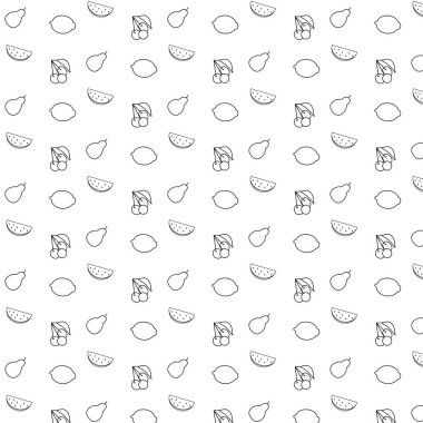    Meyve vektör desenli siyah beyaz desenli siluetler