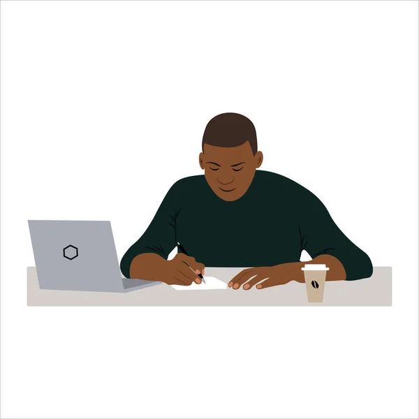 Νέοι Μαύροι Μελετώντας Απευθείας Σύνδεση Φορητό Υπολογιστή Διανυσματική Εικόνα Λευκό — Διανυσματικό Αρχείο