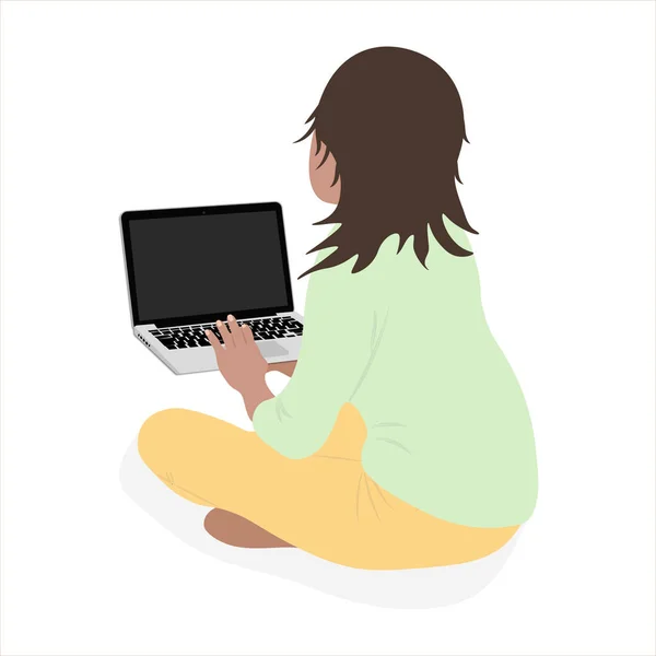 Κορίτσι Φορητό Υπολογιστή Στα Χέρια Της Λευκό Φόντο — Διανυσματικό Αρχείο