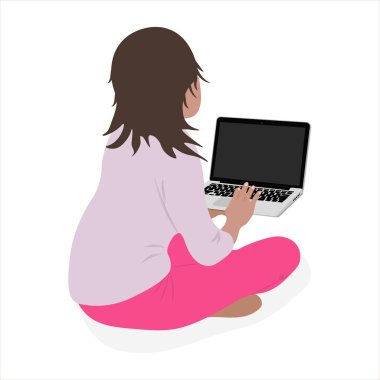 Dizüstü bilgisayarı beyaz arka planda olan bir kız.