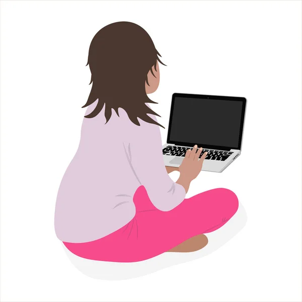 Flicka Med Laptop Händerna Vit Bakgrund — Stock vektor