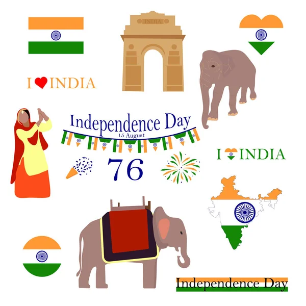 Indyjski Zestaw Znaków Kultury Płaskie Ikony Izolowane Wektor Ilustracji — Wektor stockowy