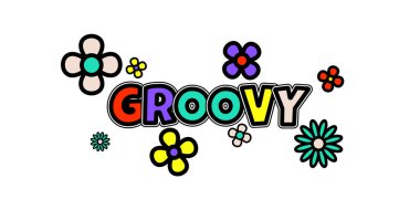 70 'lerin estetiğinde tipografik izole kavram. Eski tarz renkli harfler. Vektör illüstrasyonu