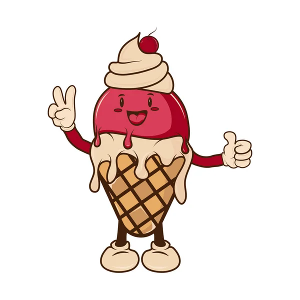 Gelado Derretendo Sorvete Cone Waffle Personagem Desenho Animado Chifre Isolado —  Vetores de Stock
