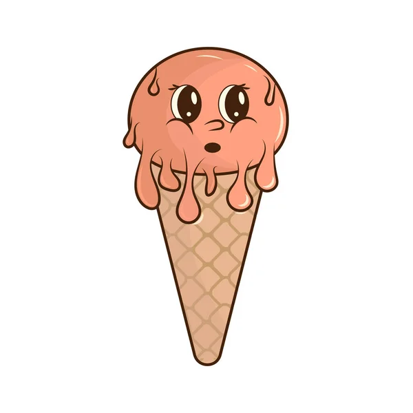 Ice Cream Bright Cartoon Style Groovy Ice Cream Vector Pleasant — Stock Vector