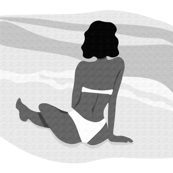 Ilustración Vectorial Una Chica Sentada Con Espalda Playa Cerca Del — Archivo Imágenes Vectoriales